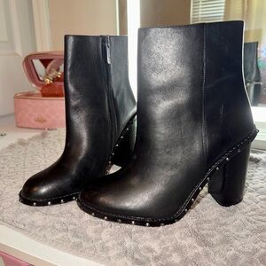 Gianni Bini Black Studded Leather Block Heel Ankle Boots